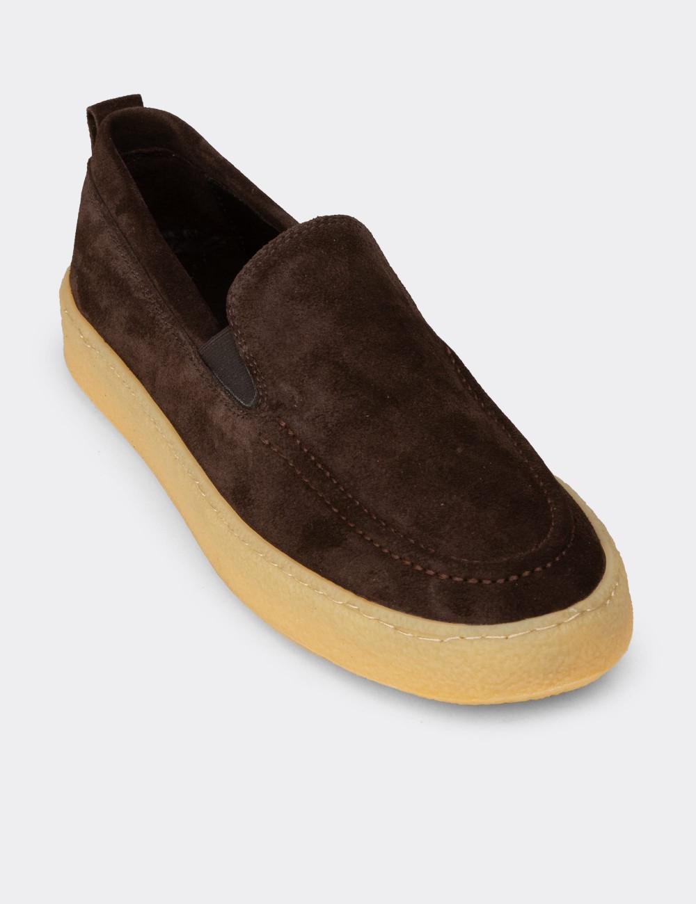 Men's Brown Suede Leather Loafers - 02047MKHVC01