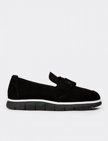 Men's Black Suede Leather Tassel Loafers