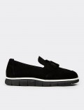 Men's Black Suede Leather Tassel Loafers