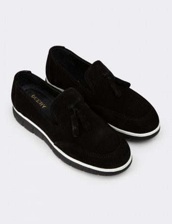 Men's Black Suede Leather Tassel Loafers