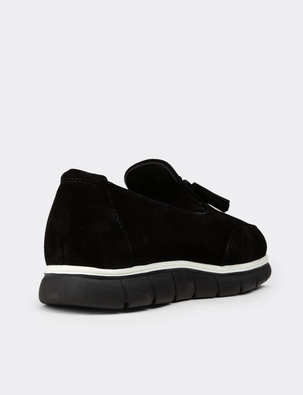 Men's Black Suede Leather Tassel Loafers - 02048MSYHE01