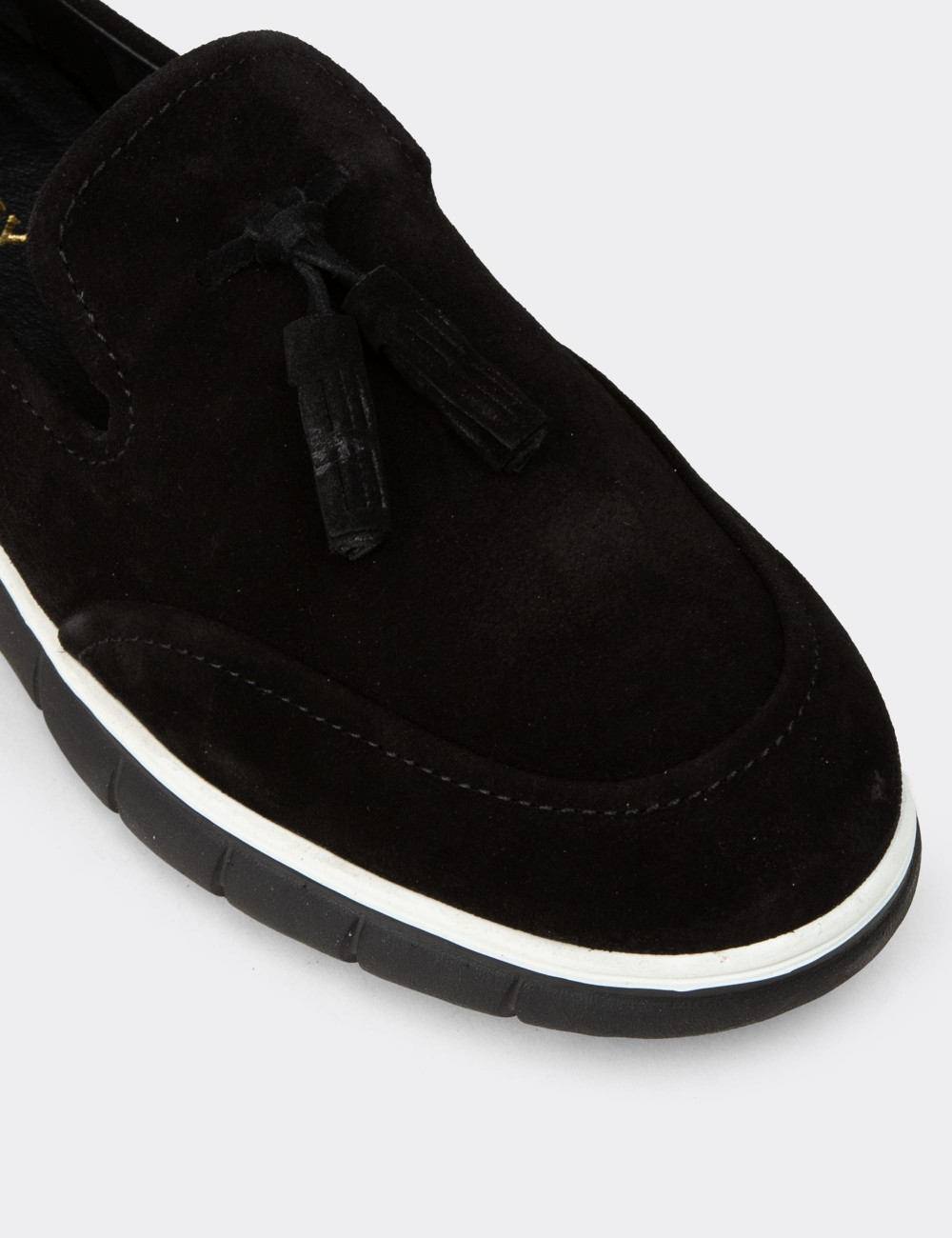 Men's Black Suede Leather Tassel Loafers - 02048MSYHE01