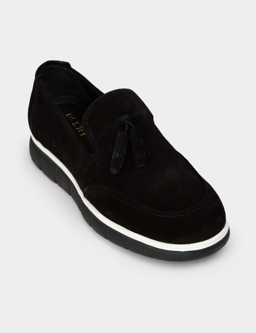 Men's Black Suede Leather Tassel Loafers - 02048MSYHE01