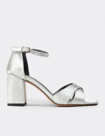 Women's Silver Evening Heeled Sandals - K0050ZGMSM01