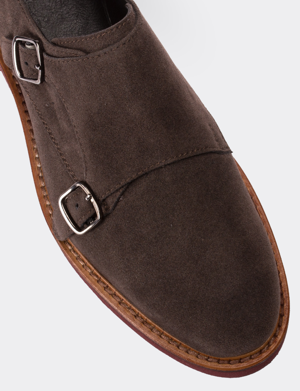 Brown Suede Leather Monk Straps Shoes - 01614ZKHVE06