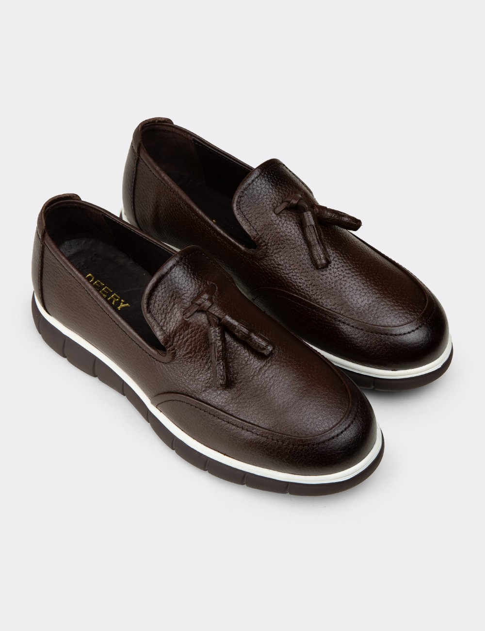 Men's Brown Suede Leather Tassel Loafers - 02048MKHVE01
