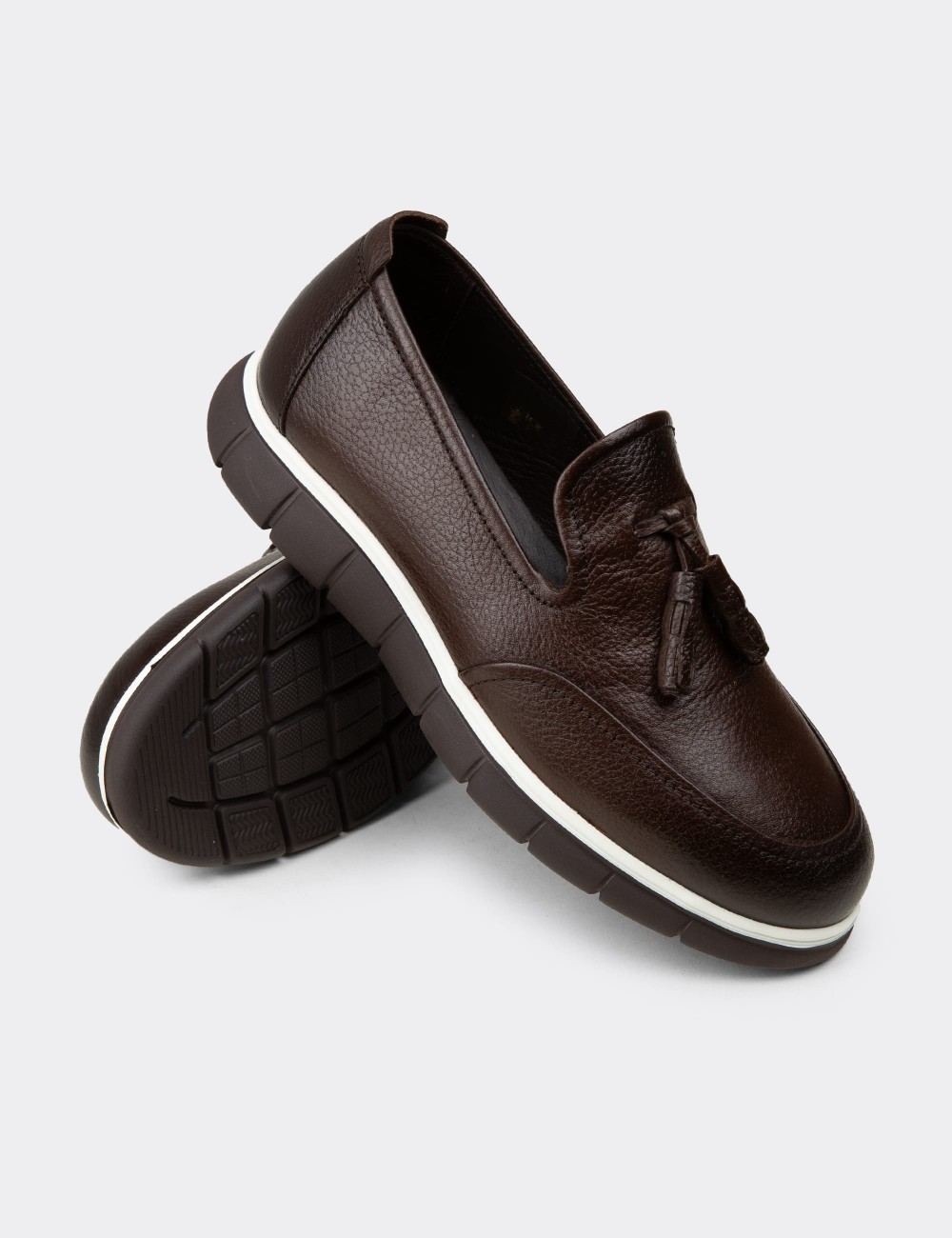 Men's Brown Suede Leather Tassel Loafers - 02048MKHVE01