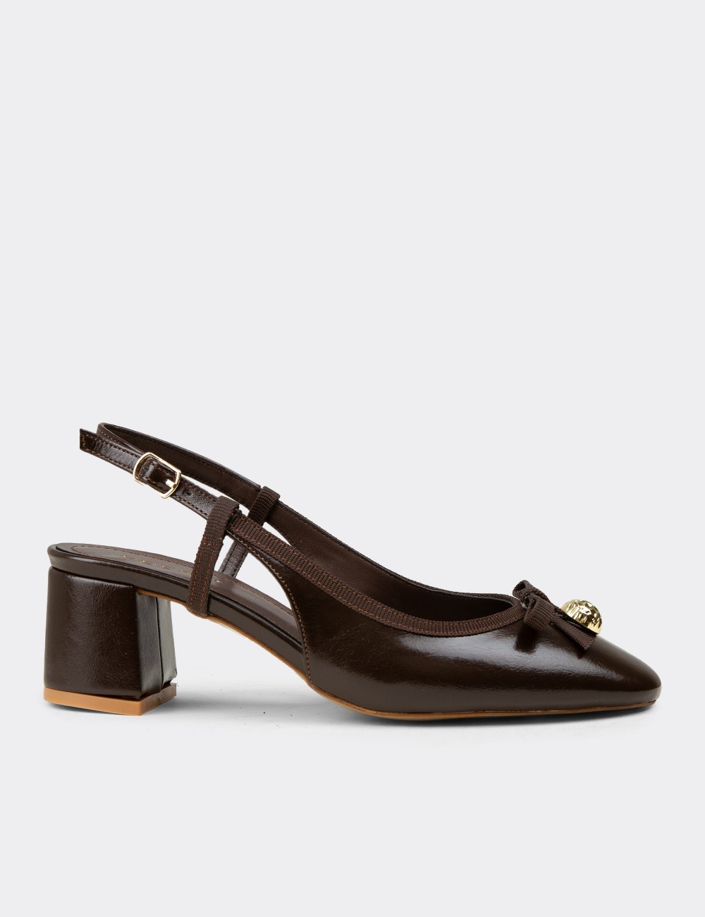 Women's Brown Block Heel Pump - RD160ZKHVM01