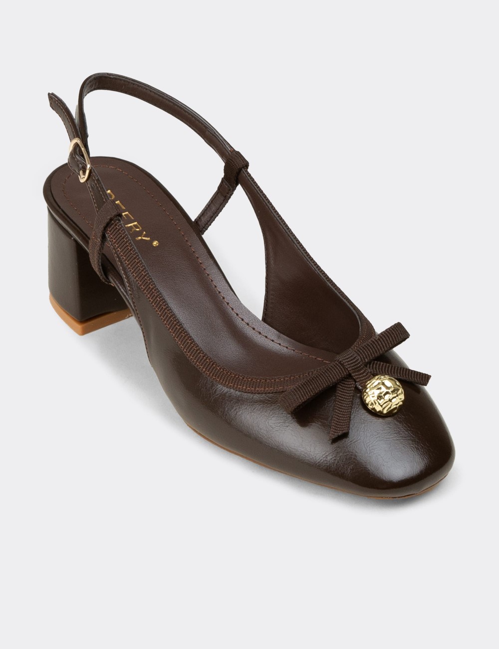 Women's Brown Block Heel Pump - RD160ZKHVM01