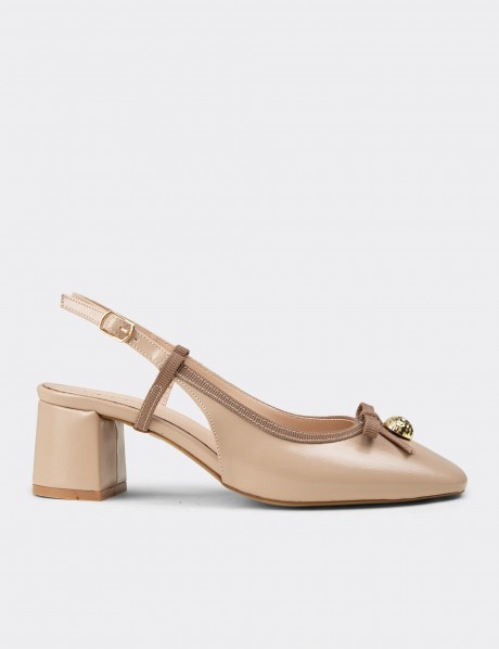 Women's Beige Block Heel Pump