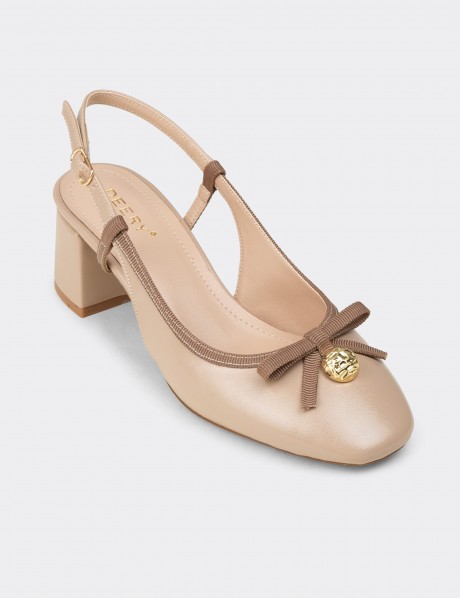 Women's Beige Block Heel Pump