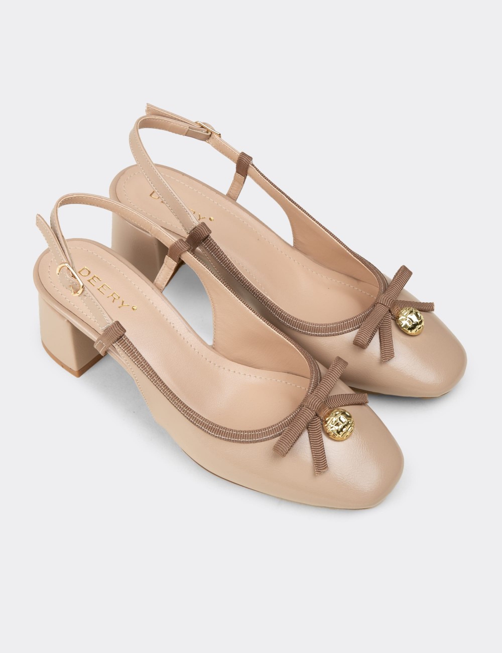 Women's Beige Block Heel Pump - RD160ZBEJM01