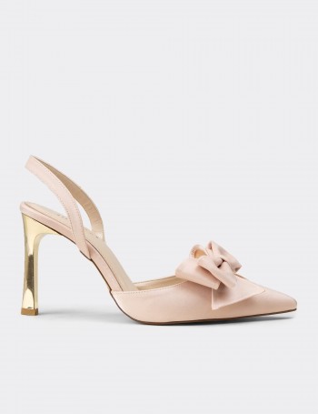 Women's Beige Satin Slingback Evening Heel - RD142ZBEJM01