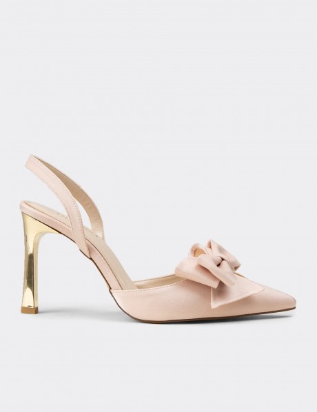 Women's Beige Satin Slingback Evening Heel