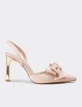 Women's Beige Satin Slingback Evening Heel