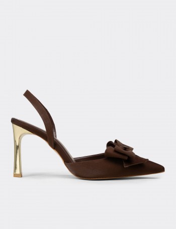 Women's Brown Satin Slingback Dress Heel - RD142ZKHVM01