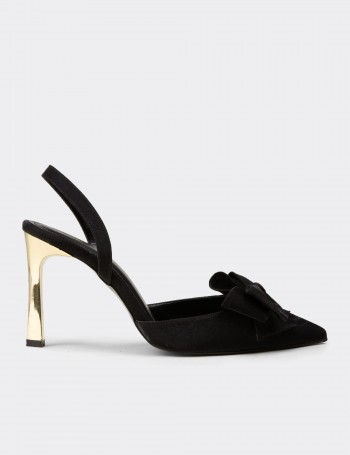 Women's Black Satin Slingback Heels for Evening - RD142ZSYHM01