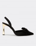 Women's Black Satin Slingback Heels for Evening