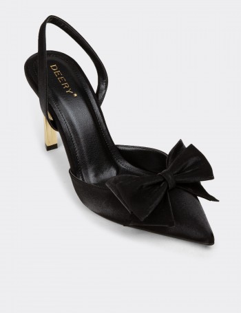 Women's Black Satin Slingback Heels for Evening - RD142ZSYHM01