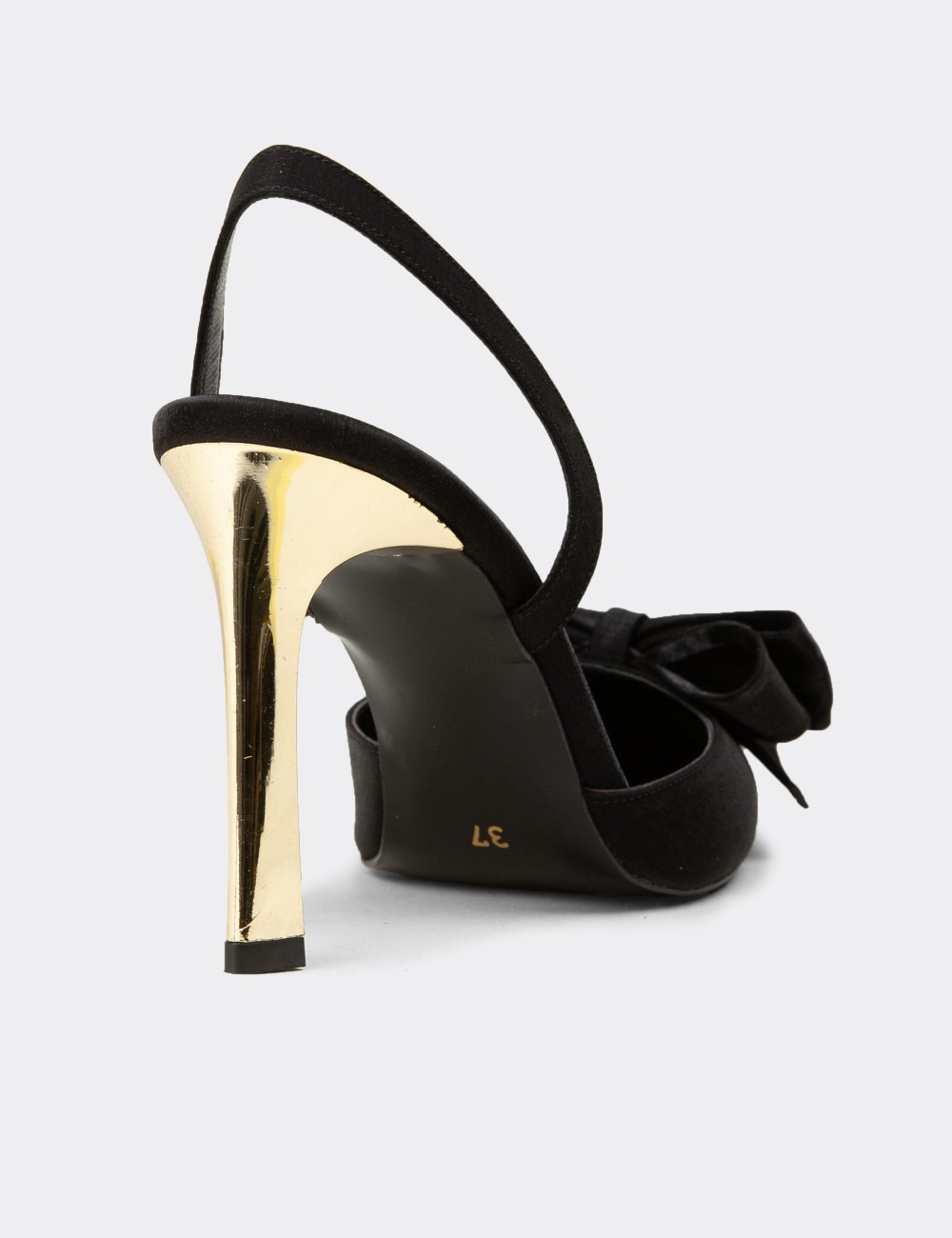 Women's Black Satin Slingback Heels for Evening - RD142ZSYHM01