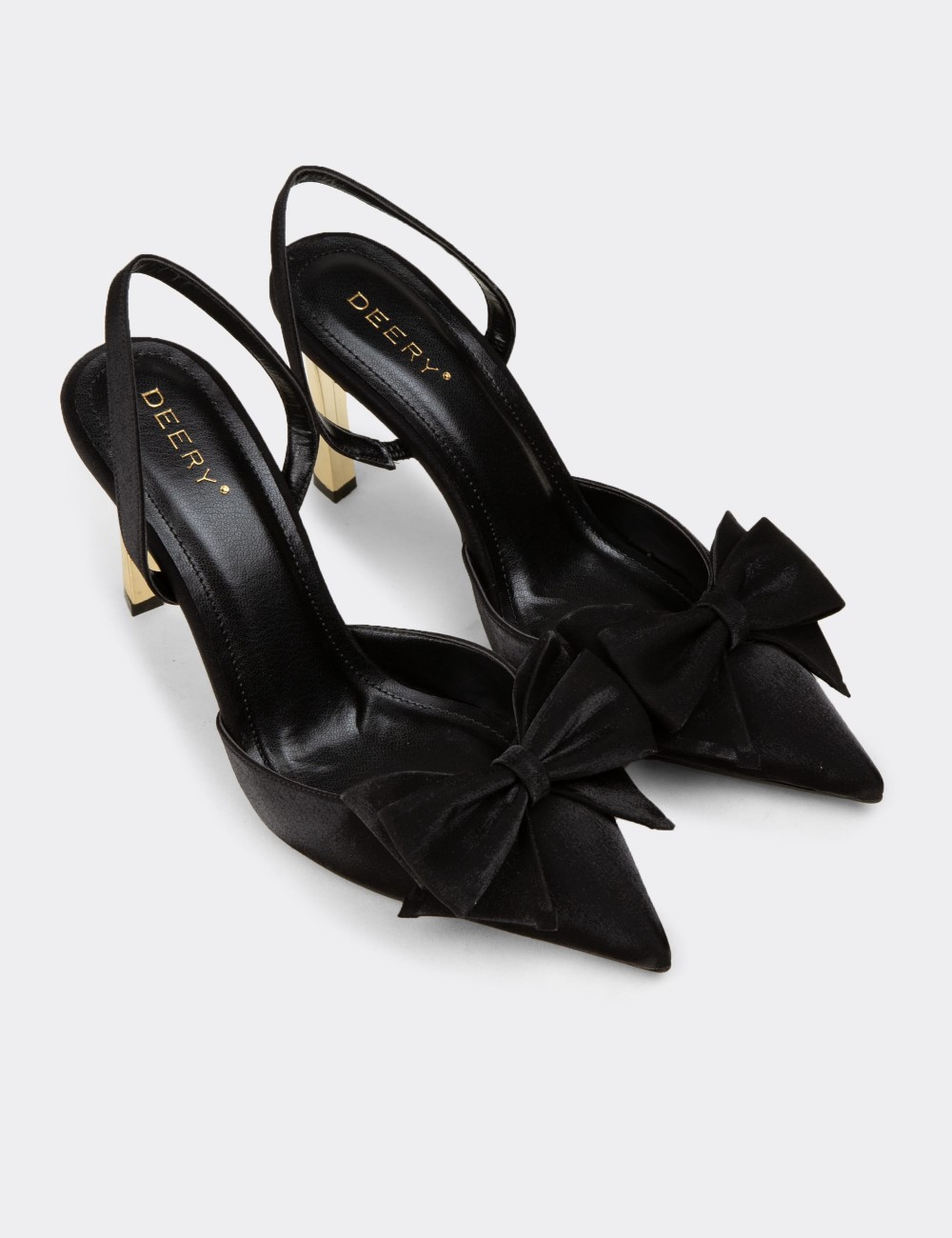 Women's Black Satin Slingback Heels for Evening - RD142ZSYHM01