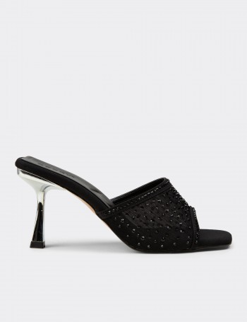 Women's Embellished Black Mule Sandals