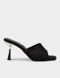 Women's Embellished Black Mule Sandals