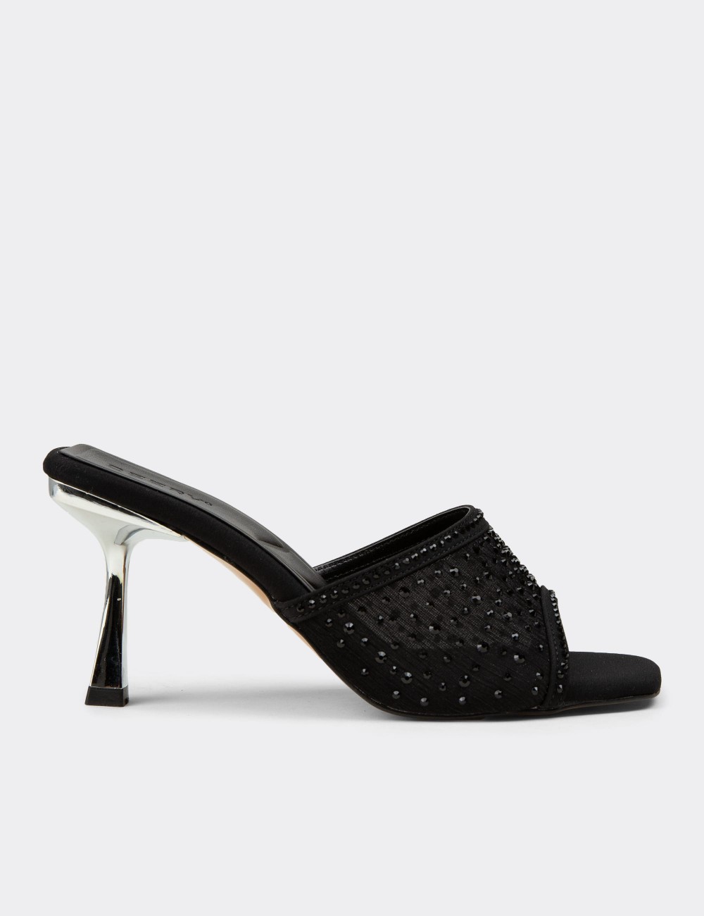 Women's Embellished Black Mule Sandals - K1231ZSYHM01