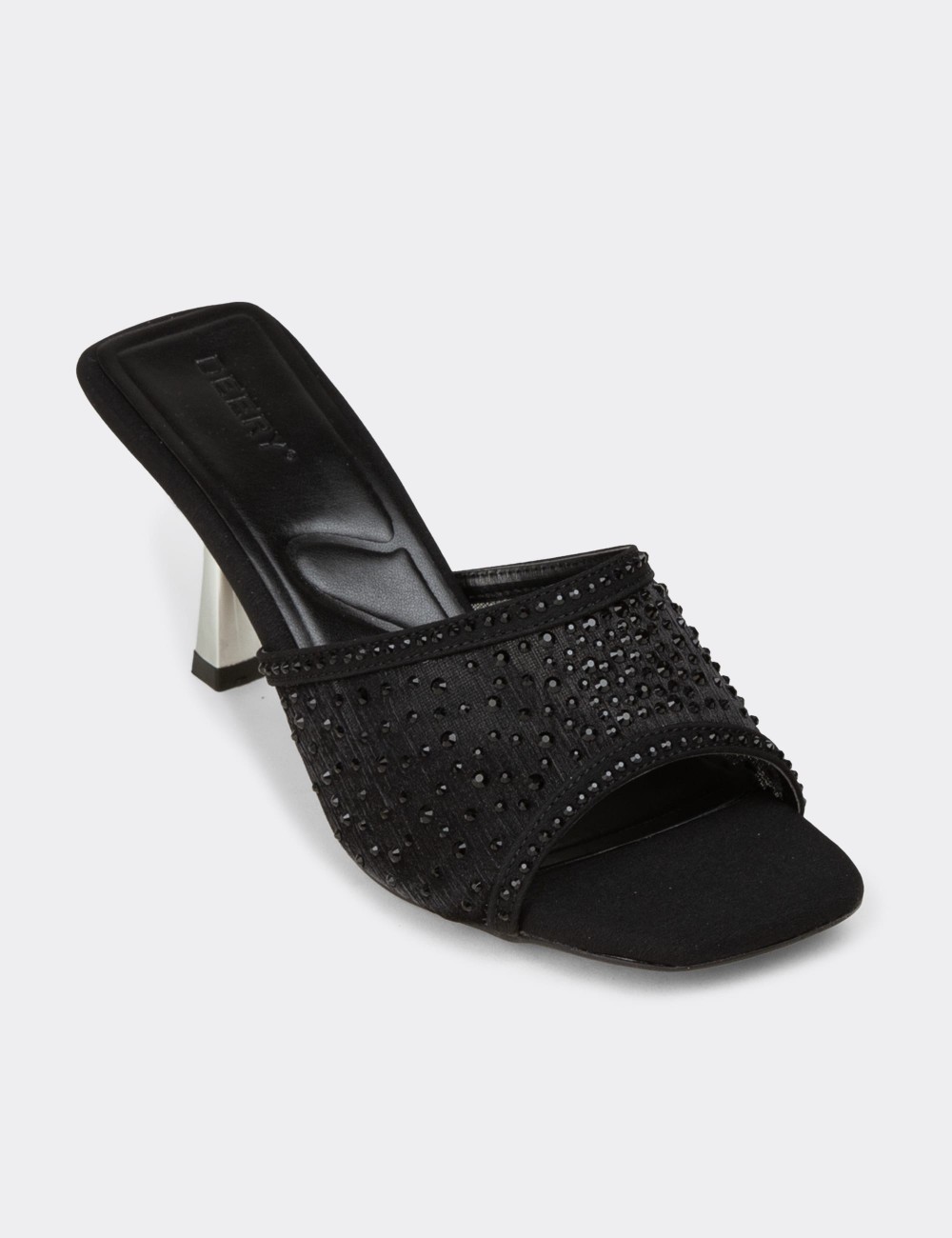 Women's Embellished Black Mule Sandals - K1231ZSYHM01