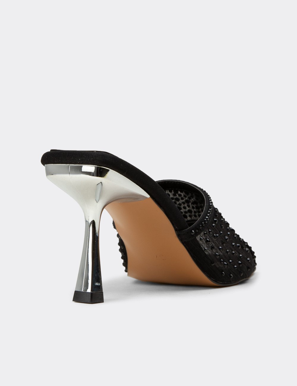Women's Embellished Black Mule Sandals - K1231ZSYHM01
