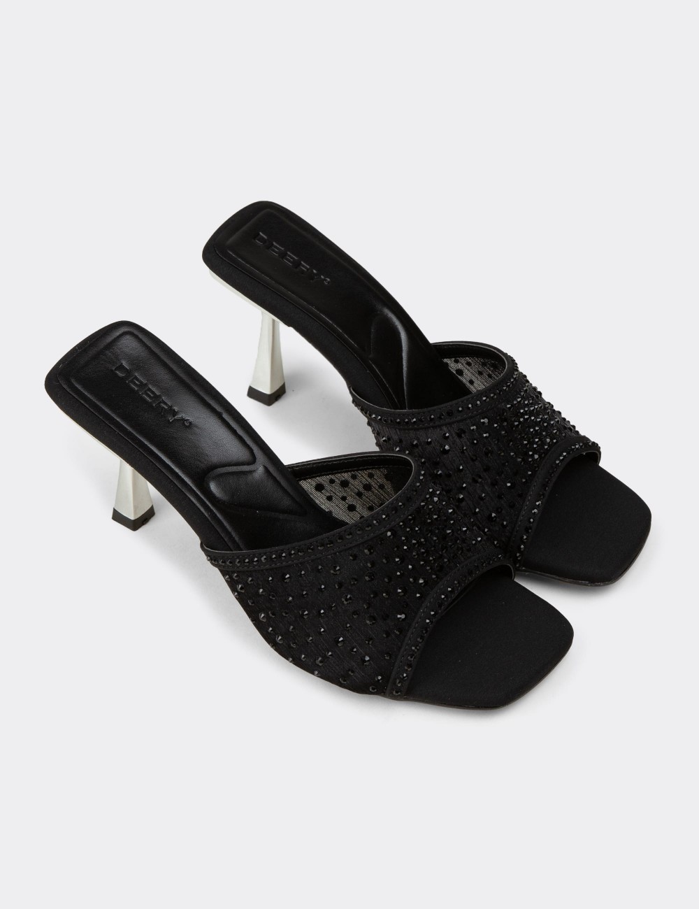 Women's Embellished Black Mule Sandals - K1231ZSYHM01