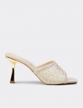 Women's Embellished Beige Mule Sandal