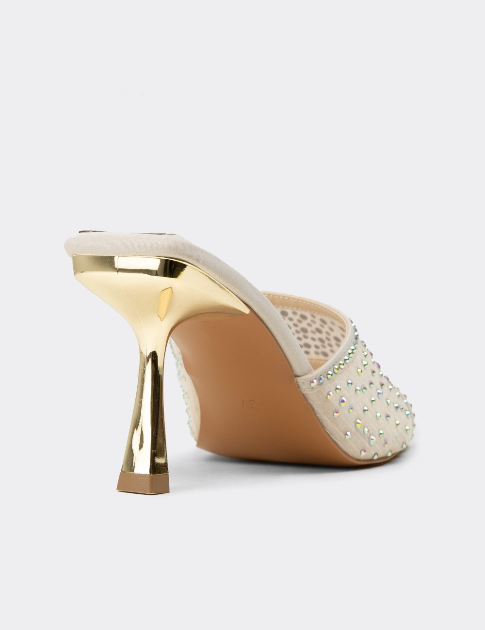 Women's Embellished Beige Mule Sandal - K1231ZBEJM01