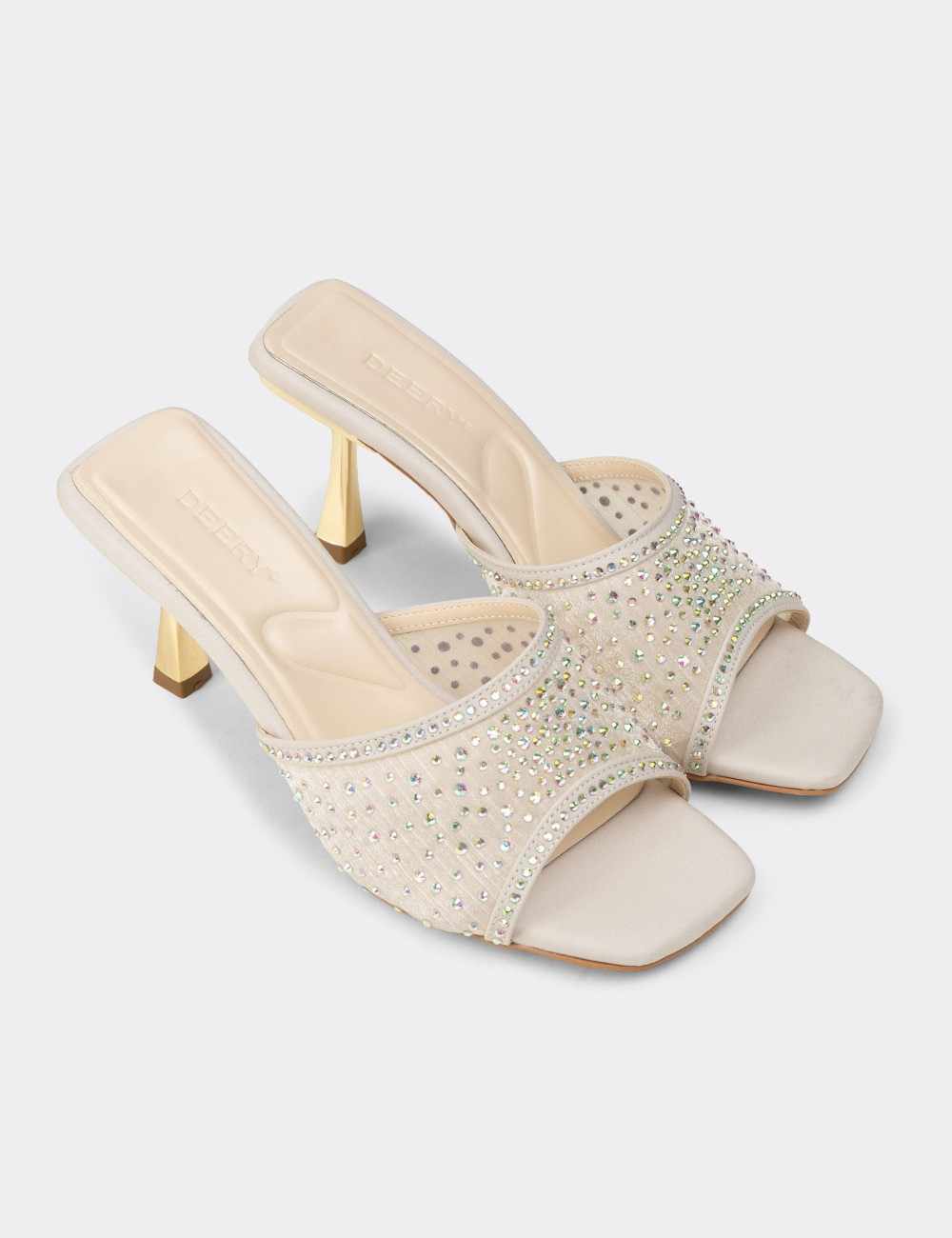 Women's Embellished Beige Mule Sandal - K1231ZBEJM01