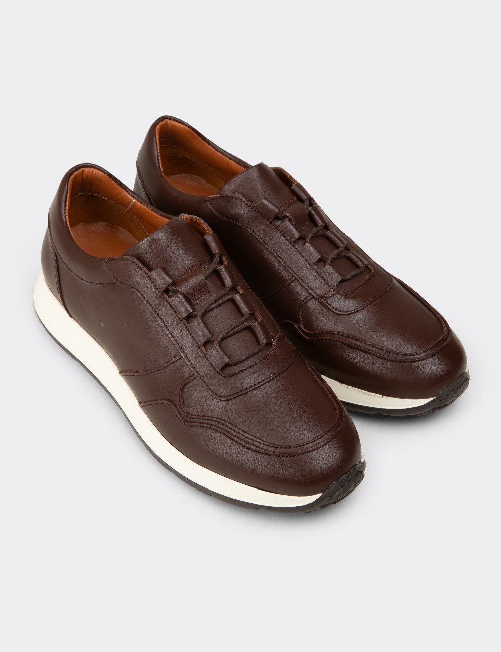 Men's Brown Leather Sneakers - E8210MKHVE01