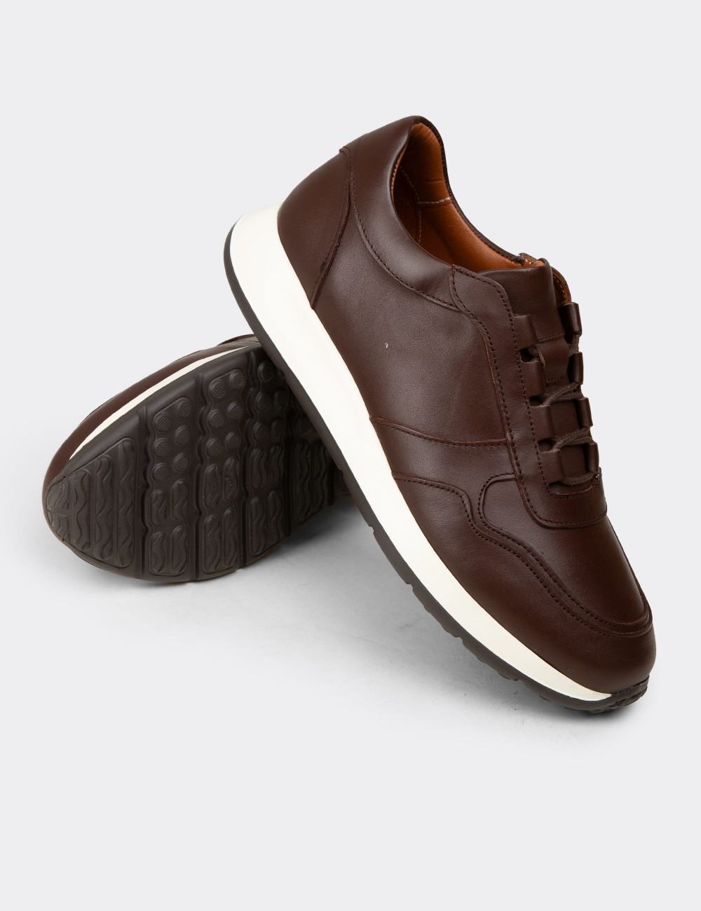 Men's Brown Leather Sneakers - E8210MKHVE01