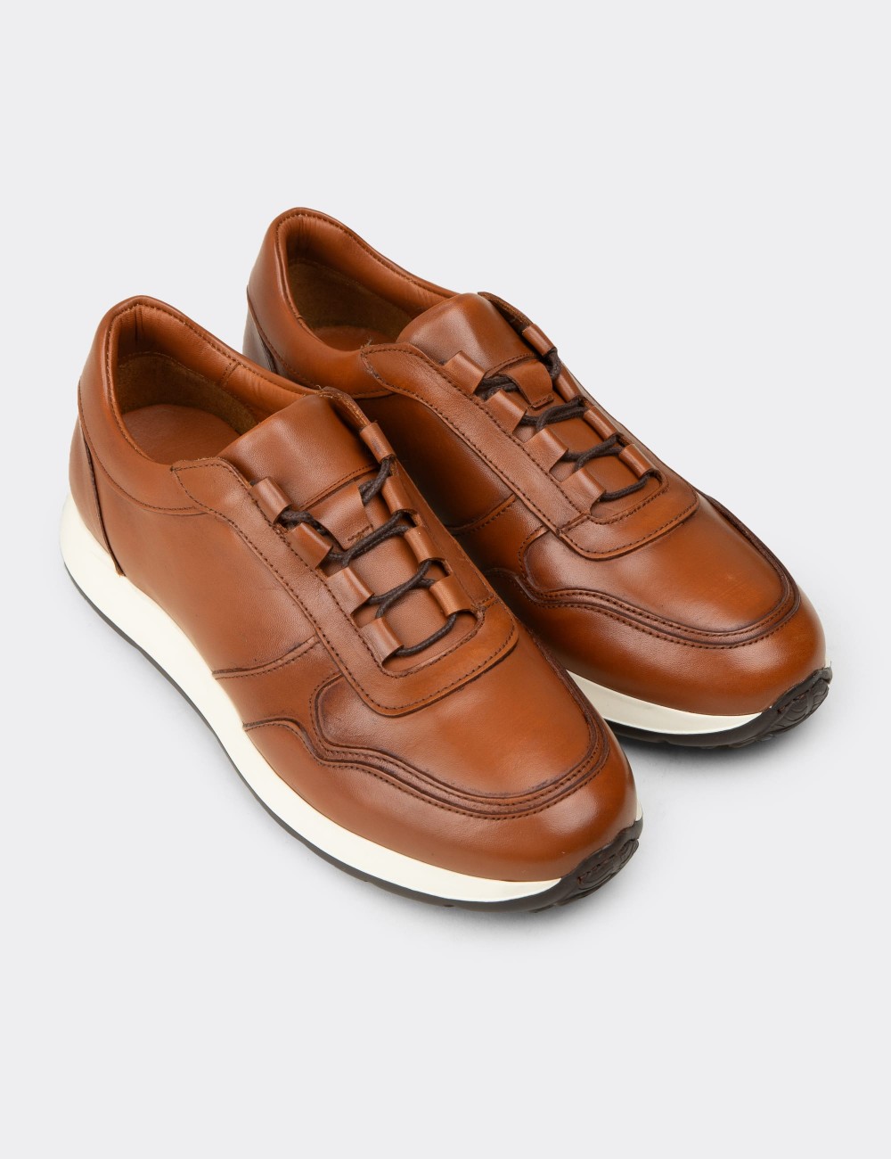 Men's Tan Leather Sneakers - E8210MTBAE02
