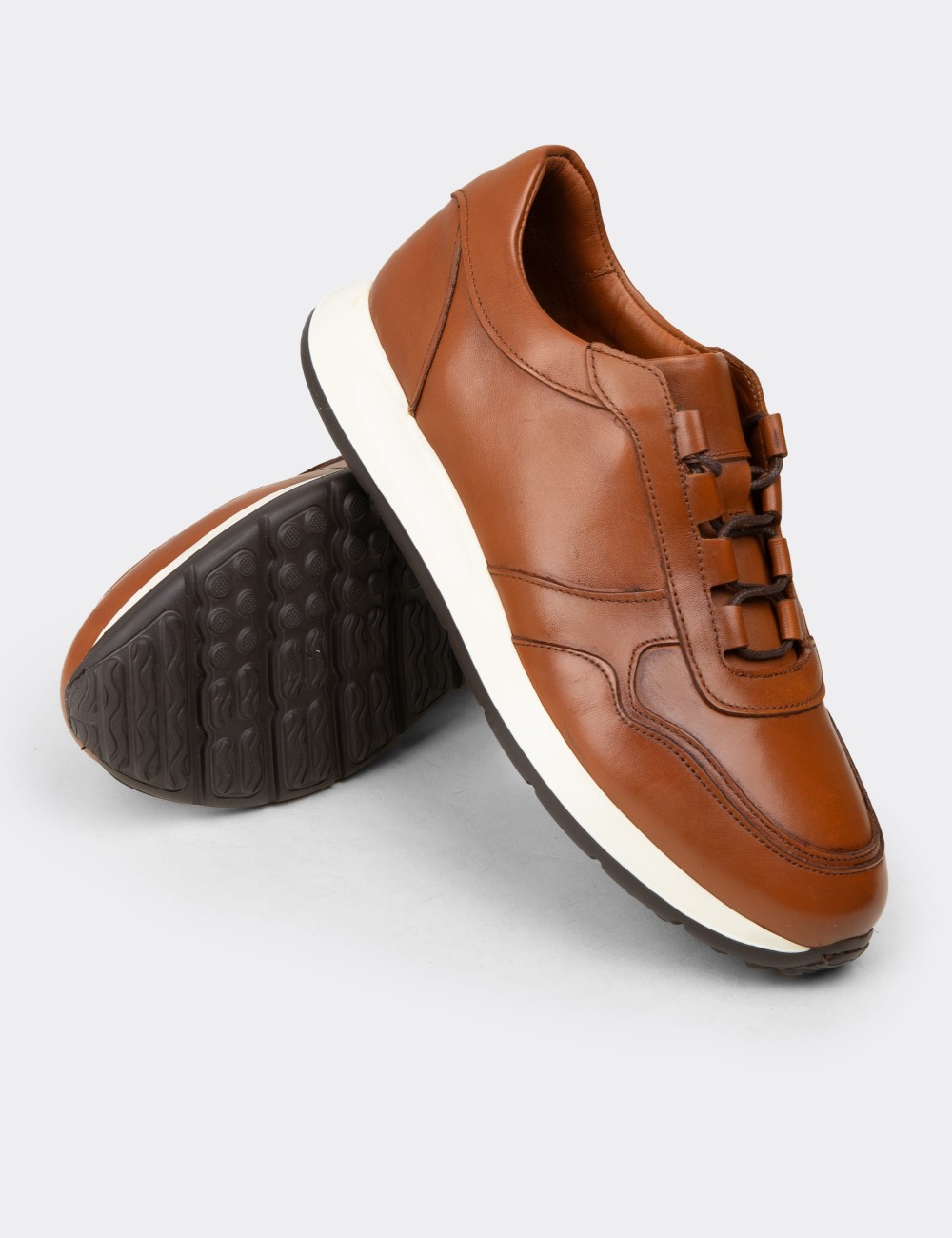 Men's Tan Leather Sneakers - E8210MTBAE02