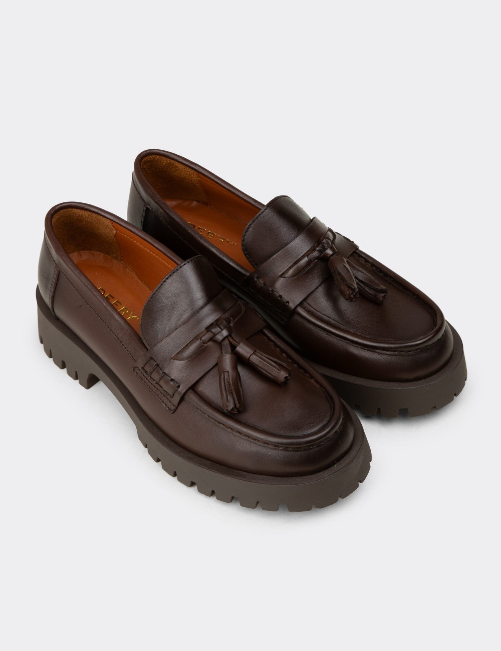 Women's Brown Leather Loafers - 02035ZKHVC03