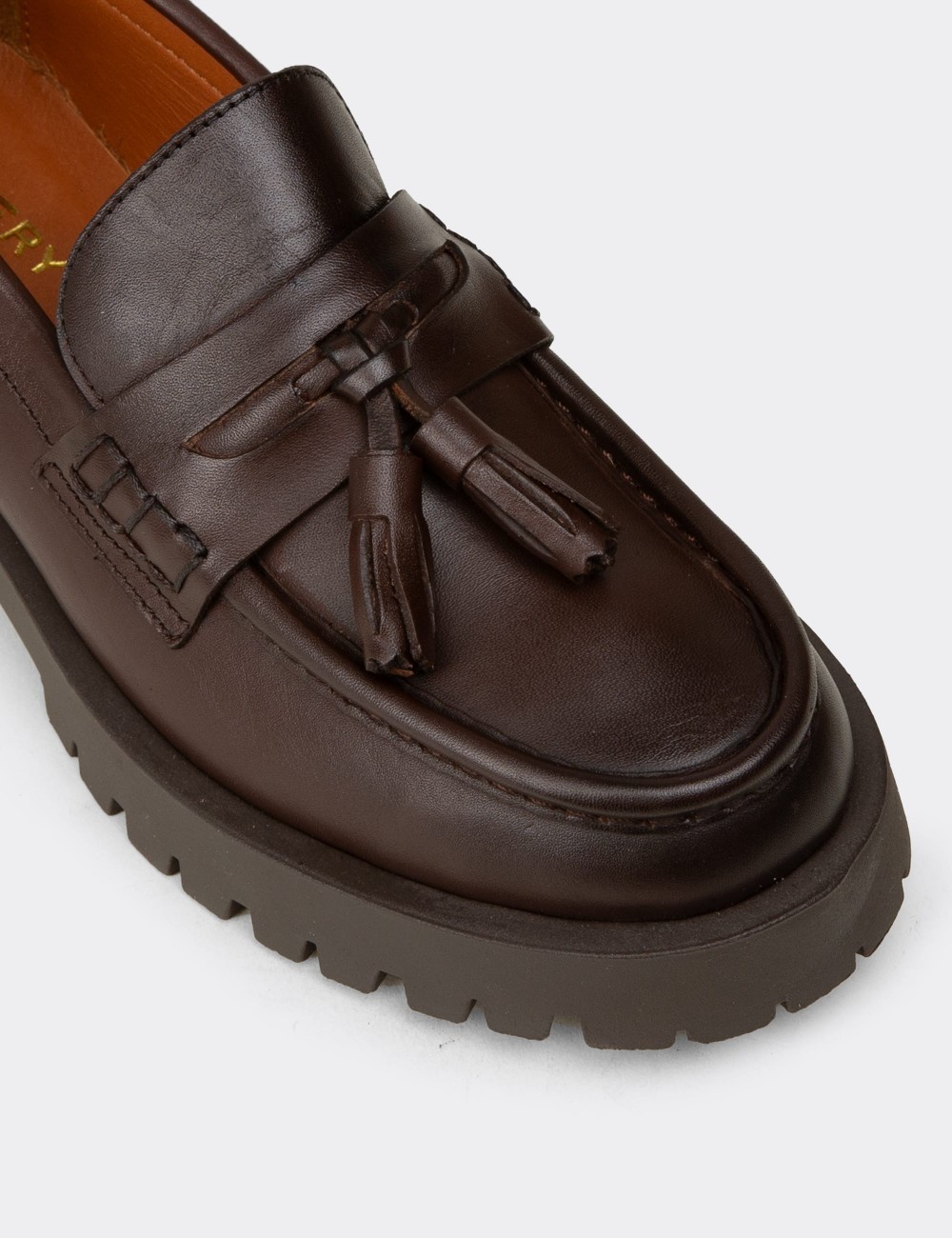 Women's Brown Leather Loafers - 02035ZKHVC03