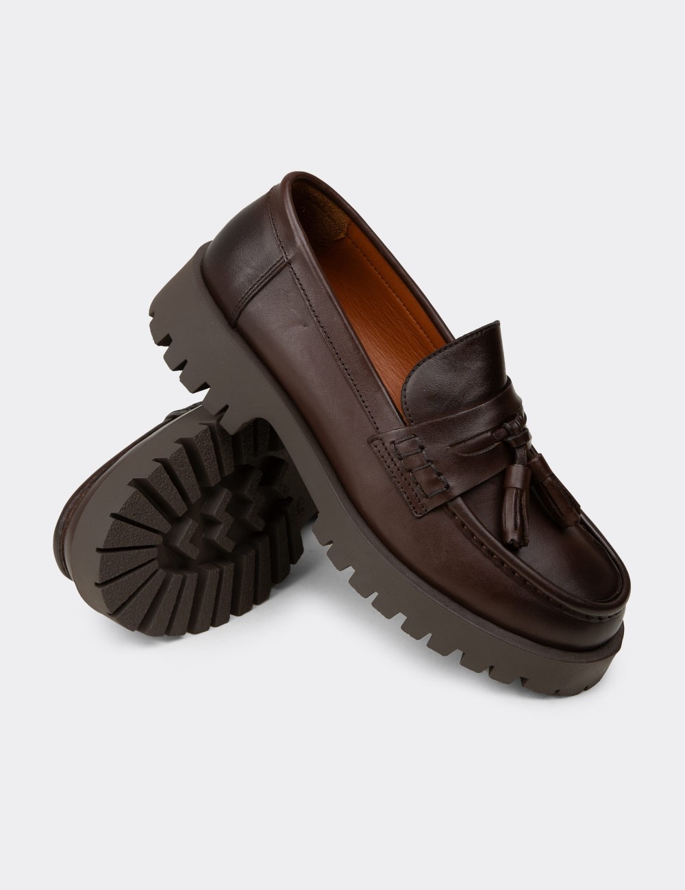 Women's Brown Leather Loafers - 02035ZKHVC03