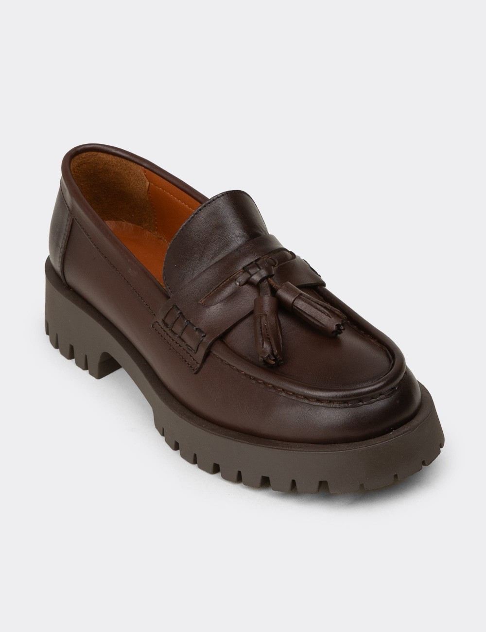 Women's Brown Leather Loafers - 02035ZKHVC03