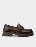 Women's Brown Leather Loafers with Buckle