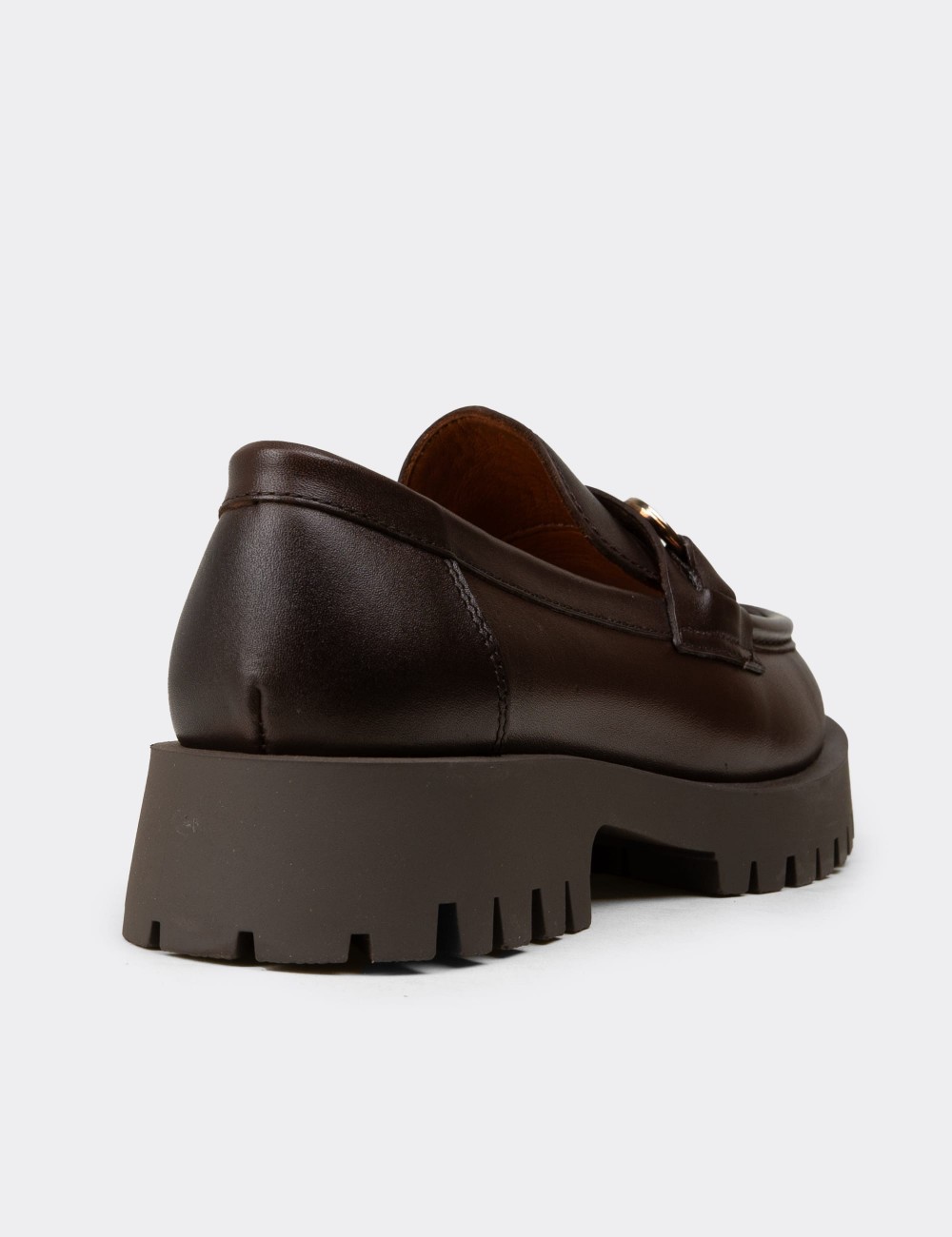 Women's Brown Leather Loafers with Buckle - 02037ZKHVC02