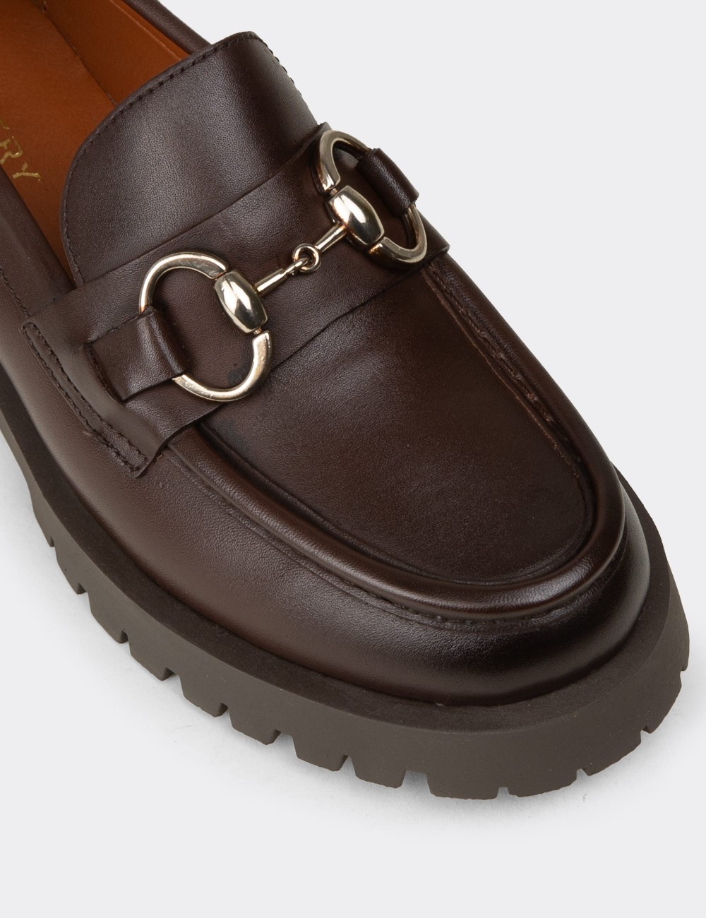Women's Brown Leather Loafers with Buckle - 02037ZKHVC02