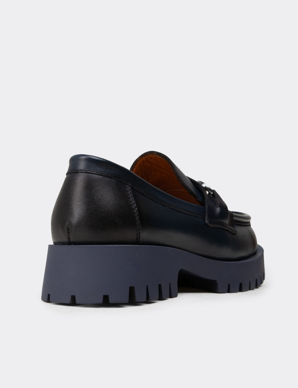Women’s Navy Leather Buckle Loafers - 02037ZLCVE01