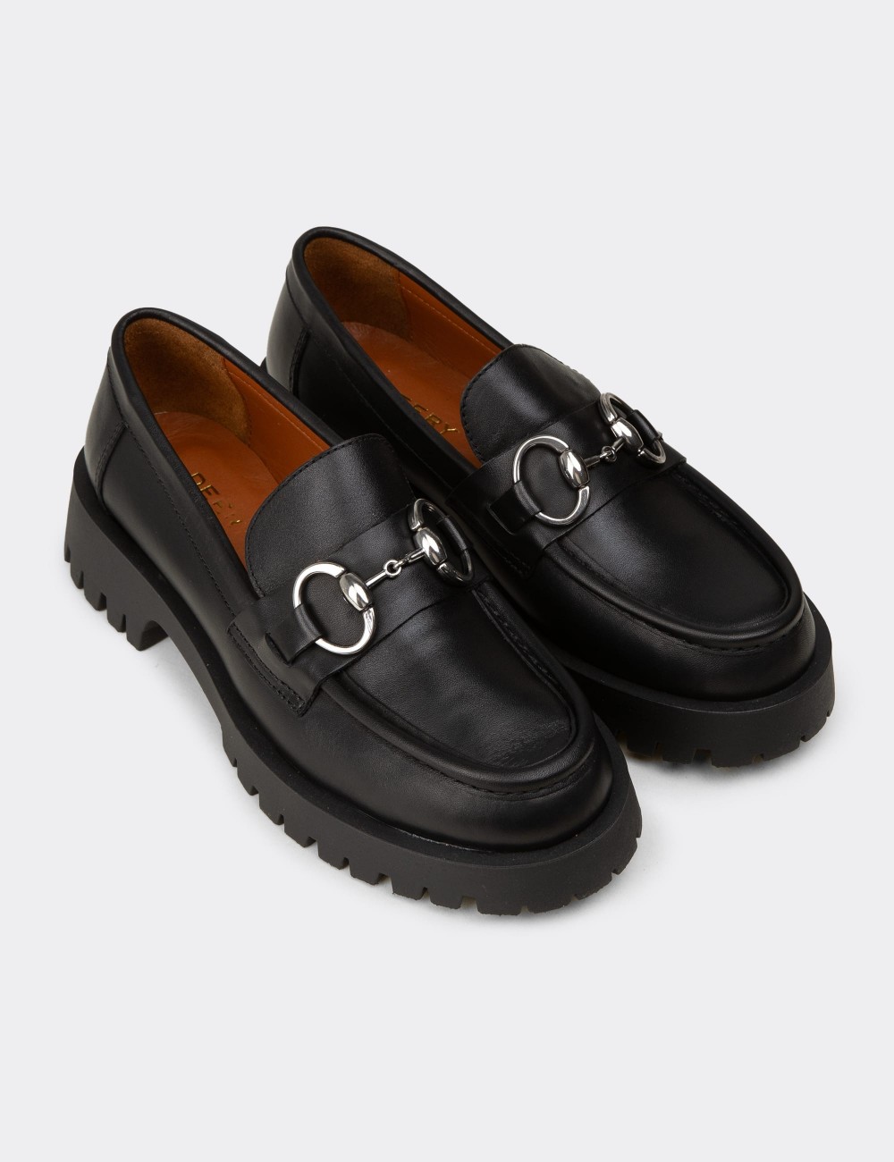 Women's Black Leather Buckled Loafers - 02037ZSYHE01