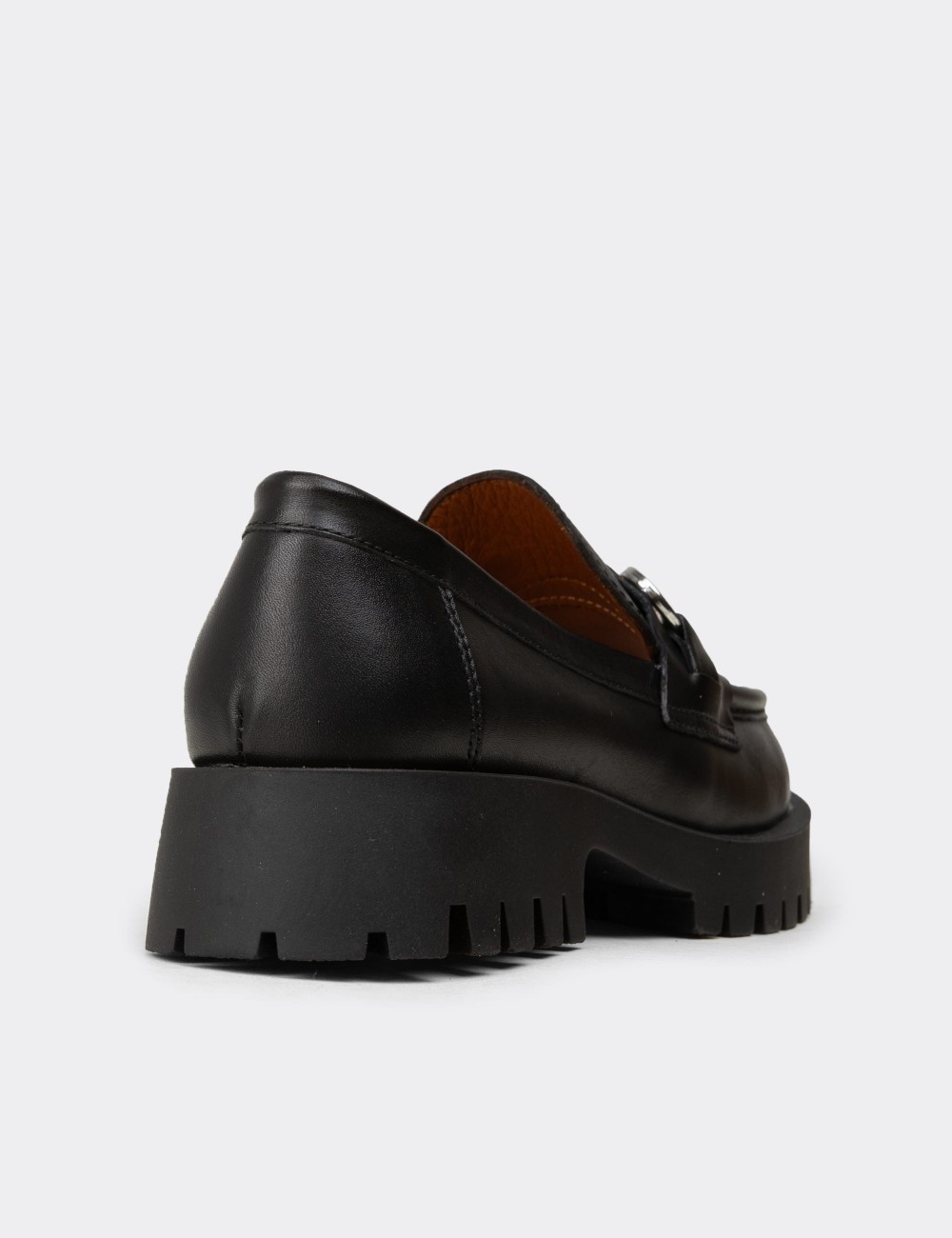 Women's Black Leather Buckled Loafers - 02037ZSYHE01