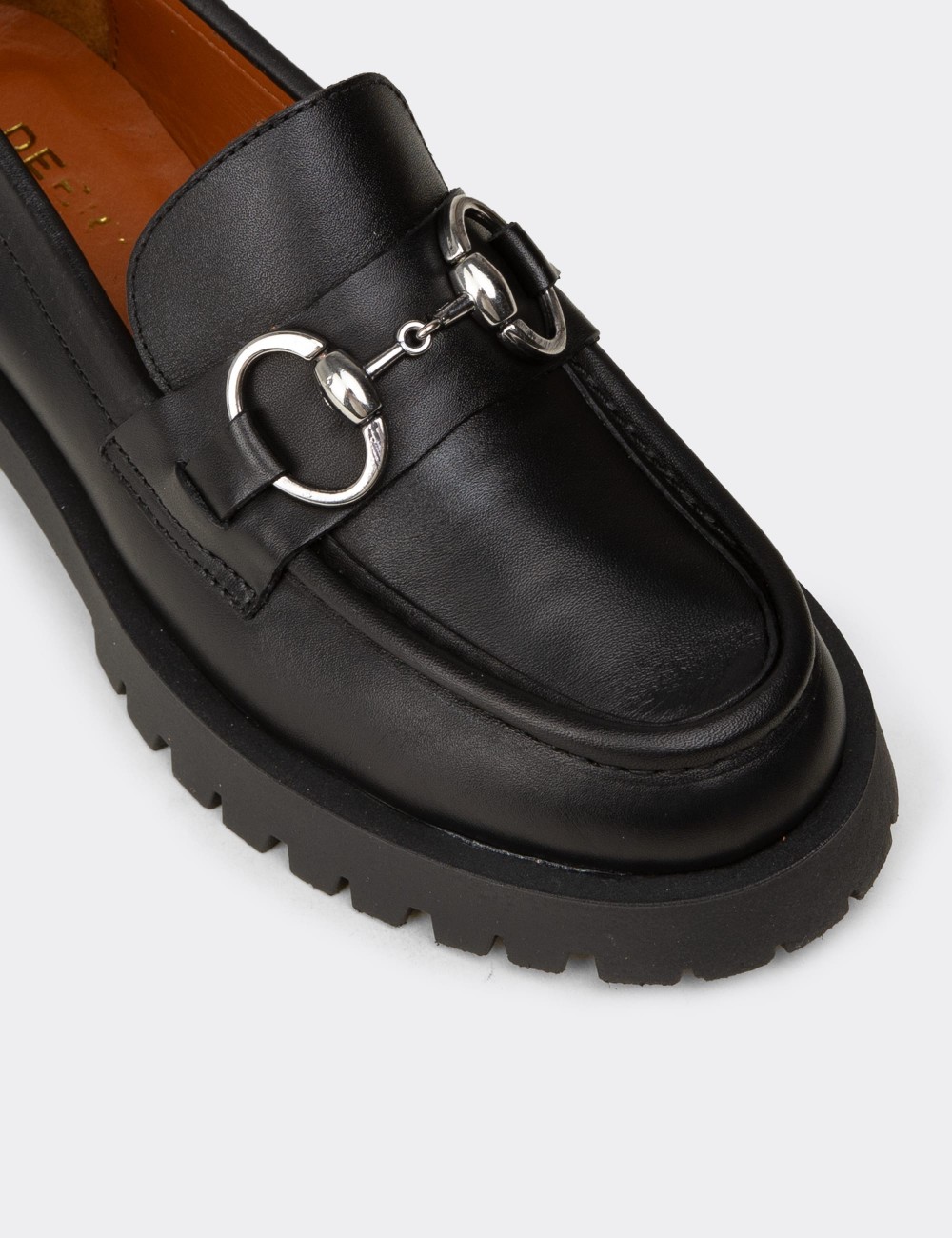 Women's Black Leather Buckled Loafers - 02037ZSYHE01