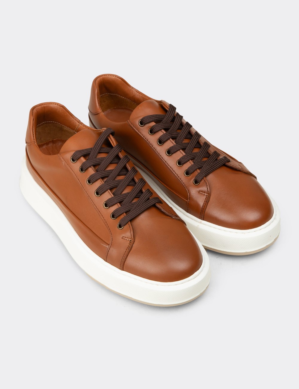 Men's Tan Leather Sneakers - E4482MTBAC01